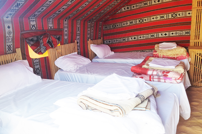 Traditional desert camp tent prepared for overnight stay during Douz sahara camel trek